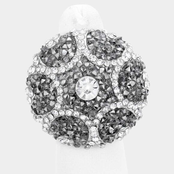Rhinestone Crystal Cluster Silver Stretch Ring - Picture 1 of 7